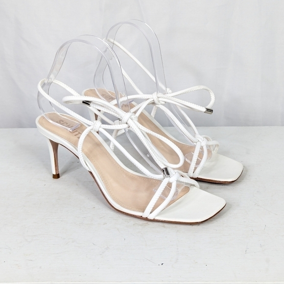 Schutz Belize Knotted Leather White Ankle Tie Up Sandals Heels - Picture 2 of 7